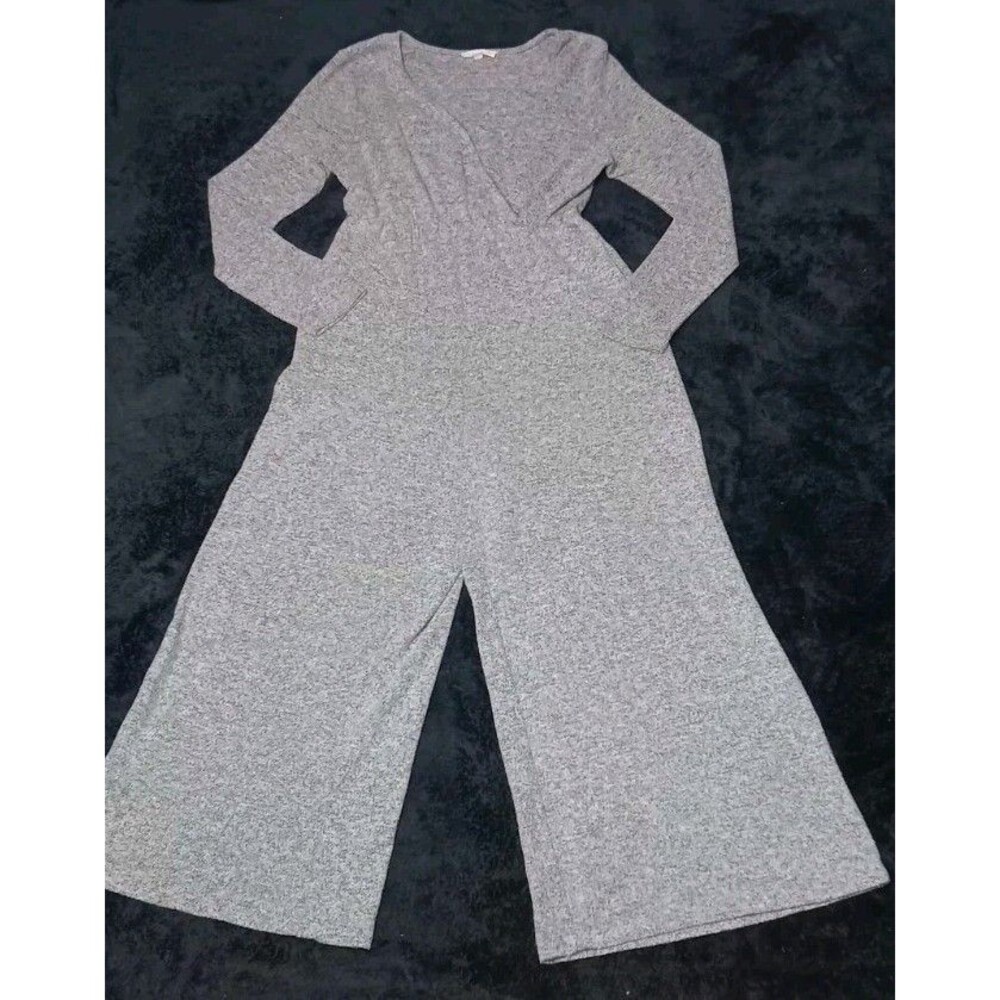 Coco Jaimeson Hacci Knit Wrap Wide Leg Jumpsuit Size M Heather Gray Loungewear